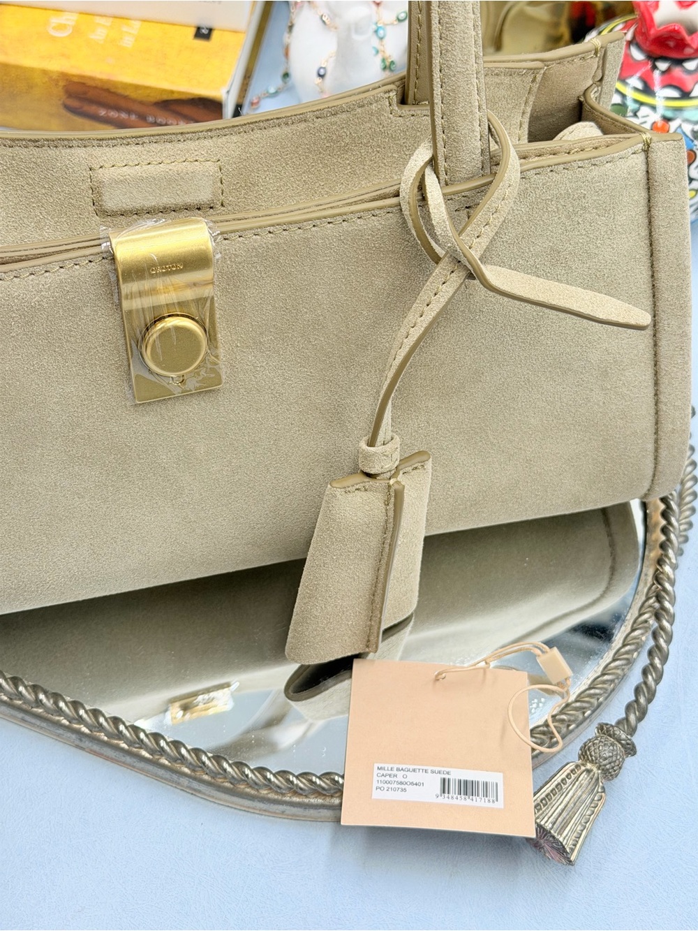 🆕 OROTON 🧿 NWT Mille Suede Baguette, Caper Light Tan - Picture 12 of 16